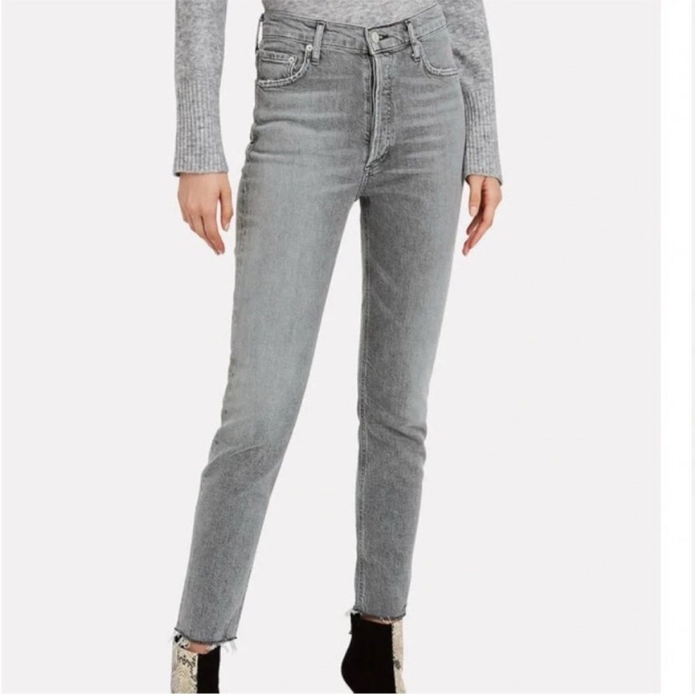 Agolde Nico High-Rise Raw Hem Button Fly Skinny Jeans Gray Size 24